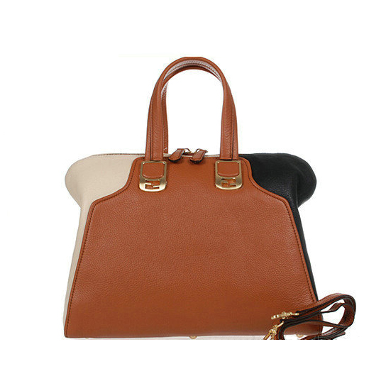 F8812 Fendi Chameleon Grande Vitello Zip Top Tote Bag F8812 Tan &